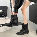 KYLETHOMASW  -  Autumn Winter Women Western Cowboy Boots Vintage Pointed Toe Shoes Ladies Thick Heel Short Botas Zapatos De Mujer