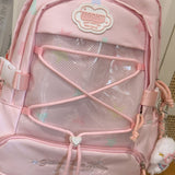 KYLETHOMASW  -  Women's Large Capacity Star Print Backpack Clear Mesh Pocket Heart Decor Adjustable Strap Casual Daily School Itabag New
