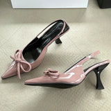 KYLETHOMASW  -  Luxury Designer Patent Leather Slingbacks High Heels Women Sexy Pointed Toe Bow High Heeled Sandals Elegant Dress Women Pumps