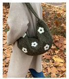 KYLETHOMASW  -  Korean Fluffy Sweet Floral Underarm Bag Y2k Lamb Wool Shopping Handbags Women New All Match Streetwear Travel Shoulder Bags