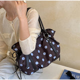 KYLETHOMASW  -  Women Polka Dot Nylon Tote Bag Pu Leather Handle Large Capacity Soft Shoulder Bag Casual Daily Crossbody Handbag Purse
