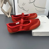 KYLETHOMASW  -  Ballet Flats Tabi Shoes for Woman Comfortable Hollow Out Elegant Red Mary Janes Shoes Ladies Elastic Band Spring Autumn Loafers