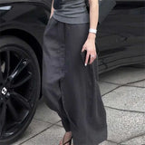 KYLETHOMASW  -  Grey High Waist Midi Skirt Women Summer Casual Loose Split Front A-Line Skirt Fashion Streetwear Faldas Elegant Long Jupe 237A
