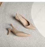 KYLETHOMASW  -  Elegant Slingback High Heels Sandals Woman Rear-Strap Shoes Ladies Office Dress Shiny Leather Pumps Pointed Toe Cut-Out Tacones