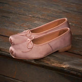 KYLETHOMASW  -  Brand New Women Satin Ballet Shoes Square Toe Bow Knot Low Heel Pumps Vintage Soft Slip-on Sweet Wedding Pumps Casual Shoes