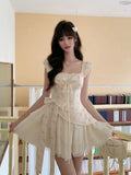 KYLETHOMASW  -  French Style Elegant Faux Two-piece Dress Fashion Design Party Outfits Summer New Floral Bow Splicing Puffed Waist Dresses