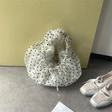 KYLETHOMASW  -  Korean Polka Dot Pleated Dumpling Bag Chic Retro Lace Drawstring Crossbody Shoulder Tote For Women Gentle Casual Commute Travel