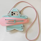 KYLETHOMASW  -  Y2K Star Shape Phone Case for iPhone 18 Pro Max 15 16 17 Pro Max Cute Silicone Crossbody Strap Hair Clip Kawaii Cover for Girls