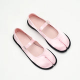 KYLETHOMASW  -  New Sweet Tabi Shoes Loafer for Women Split Toe Thick Sole Casual Silk Pink Mary Jane Shoes Plus Size 41