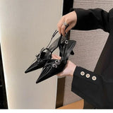 KYLETHOMASW  -  Summer new women fashion sexy luxury brand punk goth pointed heels ladies sling-off heel sandals large size 42