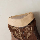 KYLETHOMASW  -  Embroidery cow leather women cowboy boots chunky heel slip on booties