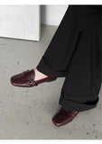 KYLETHOMASW  -  Elegant Burgundy Square Toe Loafers Women Fashion Metal Buckle Stitching Designer Shoes Comfortable Commuting Flat Office Shoes