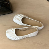 KYLETHOMASW  -  Retro Women Flat Shoes Fashion Pleated Split Toe Shallow Slip On Boat Shoes Soft Flat Heel Dress Single Shoes