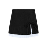 Kylethomasw Streetwear Contrast Color Patchwork Casual A-line Skirt Women 2025 Spring New High Waist Lace Up Bow Sexy Slim Mini Skirt