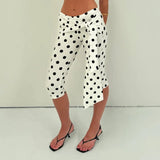 KYLETHOMASW  -  Fashion Women Polka Dot Printed Capris Low Rise Stretchy Cropped Pants Side Bow Tie Skinny Capri Leggings Going Outs