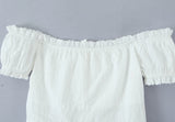 KYLETHOMASW  -  Sexy Off Shoulder White Cropped Shirt Women Front Button Short Sleeve Cotton Summer Blouse Sweet Tops New