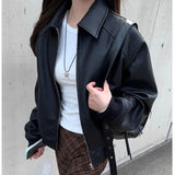 KYLETHOMASW  -  Leather Jacket Women's New Loose High-grade Zipper Short Retro Motorcycle Top