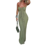 KYLETHOMASW  -  Autumn New Women's Pleated Green Design Temperament Slim Fit Solid Color Strapless Dress