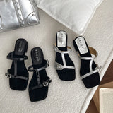 KYLETHOMASW  -  Summer Women Fashion Open Toe Slippers Casual Thick Heel Beach Vacation Slides Party Dress Shoes