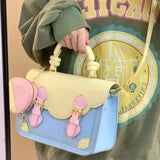 KYLETHOMASW  -  Sweet Cute Color Block Handbag Women JK Academy Style Square Leather Shoulder Bag Ladies Fashion Minimalist Kawaii Messenger Bag