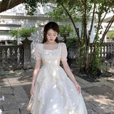 KYLETHOMASW  -  Summer Short Sleeve Chiffon Fairy Style Irregular Tierred Dress for Women Korean Cute Slim Fit Temperament Elegant Dress