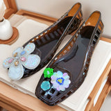 KYLETHOMASW  - fashionab Flower Decor Jelly women's Sandals Square Toe Hollow‑Out women's Slippers Non‑Slip Beach Slip‑On Casual women's shoes