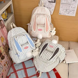 KYLETHOMASW  -  Japanese Cute Rabbit Ears Bag Student Mochila Teenage Girls Mochilas Mujer Stripe Bolsas Cute Kawaii Bags for Woman Backpack