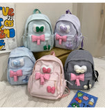 KYLETHOMASW  -  Large Capacity Plaid Cute Bowknot Backpack Lattice Korean Style Nylon Student School Bag Solid Color Lightweight