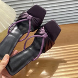 KYLETHOMASW  -  Sexy Purple Satin Rhinestone Design Women's Slippers Summer Fashion Square Toe Open Toe Thin High Heel Slide Sandals for Women