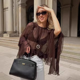 KYLETHOMASW  -  Sexy See-tough Long Sve Me Blouse Casual Sle Faionable Women's Top Loose Fit Chiffon Material Bell Sve