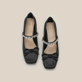 KYLETHOMASW  -  Mary Jane Shoes High Heels Women's High End Summer Thick Heels Single Shoes Square Head Bow Women's Shoes Rear Empty Sandals