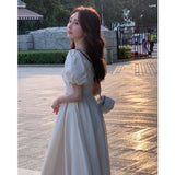 KYLETHOMASW  -  Women's White Square Neck Puff Sleeve Midi Dress High Waist A Line Casual Summer Dress