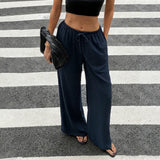 KYLETHOMASW  -  Cotton and Linen Summer Loose Trousers Elegant Wide-leg Beach Trousers with Pockets Casual Trousers