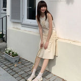 KYLETHOMASW  -  Japanese Preppy Style Women Skirts Solid Ruffles Sweet Long Skirt Fashion Spring Summer A-line Faldas Mujer