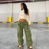 Kylethomasw  Street Big Pocket Cargo Pants Women Loose Drawstring Trouser 2023 New Arrival Female Solid Sweatpant Autumn Fashion Y2k Pants