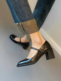 KYLETHOMASW  -  Womens Shoes Coarse Heel Leather Shoes Women's High Heel Mary Jane Shoes Shallow Commuter Shoe Women Heels
