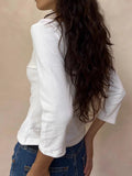 KYLETHOMASW  -  Solid Basic Three Quarter Sleeve T-shirts Woman Autumn Slash Neck Cotton Slim Crop Top Female Casual Simple All-match Tee Shirts