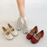 KYLETHOMASW  -  Designer Spring Autumn Thick Heel Women Mary Jane Shoes Concise Butterfly-knot Single Shoes Ladies Elegant Dress Leather Pumps