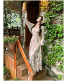 KYLETHOMASW  -  Summer 2PCS Sexy Spaghetti Strap Dress for Women Korean A-line Print Long Dress Slim Fit Temperament Elegant Vacation Dress