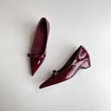 KYLETHOMASW  -  Lamb Skin Mary Janes Pointed Toe Low Heel Slip-On Women Shoes French Elegance Butterfly Knot for Skirts Soft Leather Shoes