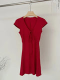 Kylethomasw Harajuku Sweet V-Neck Red Corset Dress Kpop Spring Summer Coquette One-Piece Frocks Slim Gyaru Tide A-Line Dress Formal Occasion