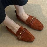 KYLETHOMASW  -  British Style Suede Square Toe Women's Loafers Retro Belt Buckle Design Flats Shoes Women Comfortable Casual Commute Office Shoe