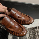 KYLETHOMASW  -  Retro Brown Soft Leather Brand Flats Women Fashion Pleated Design Loafers Comfort Outdoor Commuting Office Shoe Zapatos De Mujer