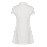 KYLETHOMASW  -  Solid Fashion Skinny Shirts Dresses Short Sleeves All-Match Office Lady Summer Causal Frocks
