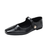 KYLETHOMASW  -  Square Toe Brown leather mary janes shoes woman retro ankle strap flats shallow mouth moccasins comfy ballerina shoes for woman