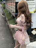 KYLETHOMASW  -  Japanese Pure Desire Sweet 2 Piece Set Women Pink Sweet Floral Short Sleeve Tops Lace High Waist Skirt Summer New Cute Suit