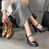 KYLETHOMASW  -  Black Heel Shoe Mary Jane Shallow Mouth Chunky Sandals Clogs for Women Beige Lolita Retro Block African High Pumps Janes