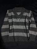 KYLETHOMASW  -  Women's Y2K check V-neck knitted sweater with long sleeves featuring retro mood style high street gothic aesthetic casual wear