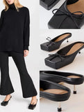 Kylethomasw Designer Mule Pumps Women Slippers Bow Square Toe Party Dress Shoes Women Red Elegant Sexy Luxury High Heels Sandals Women