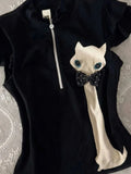 KYLETHOMASW  -  2000s Kawaii T-shirt Y2k Zipper Punk Goth Vintage Short Sleeve Slim Crop Top Harajuku Korea Woman Clothes Summer Fashion Emo Tee